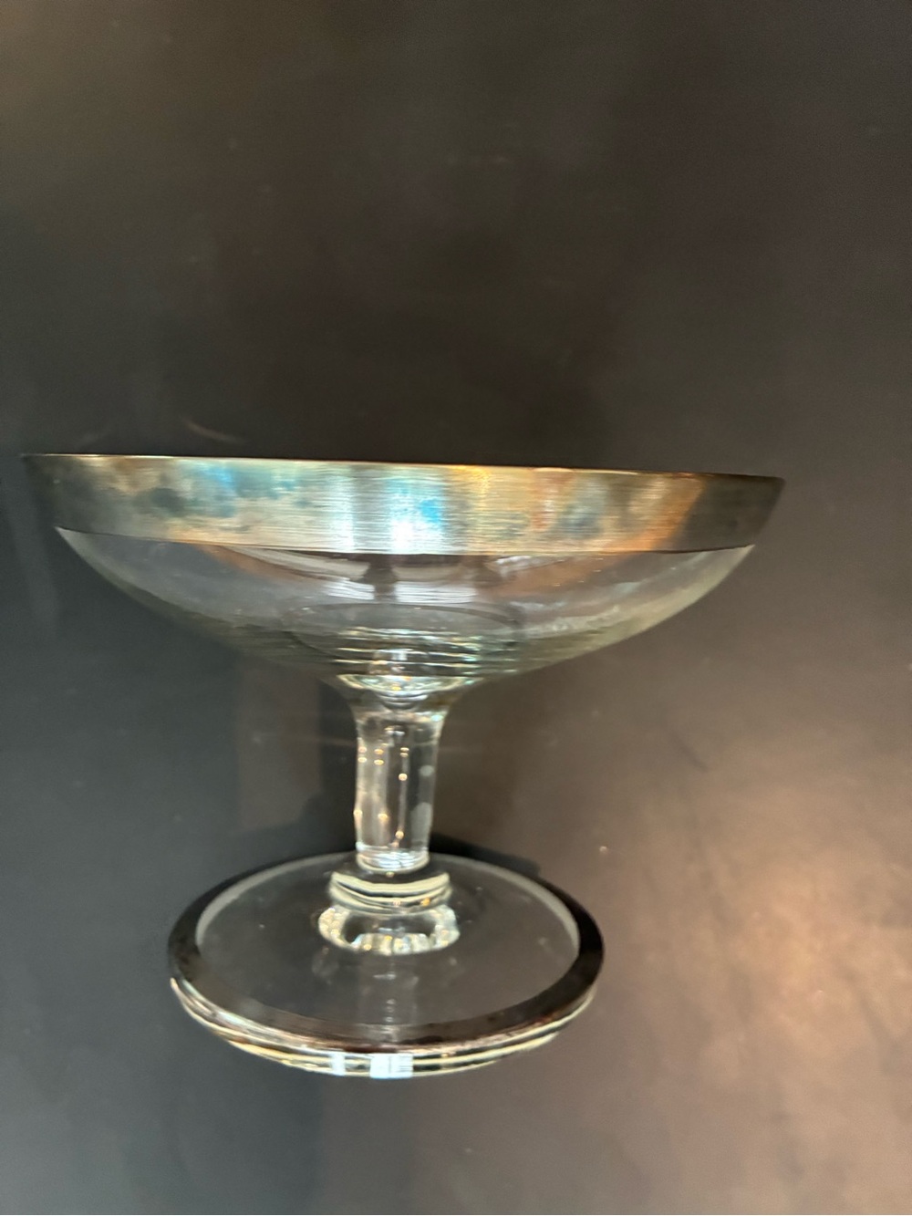 Dorothy THORPEVintage Clear Glass Compote Pedestal Footed Bowl W/ Silver Rim - Picture 3 of 8